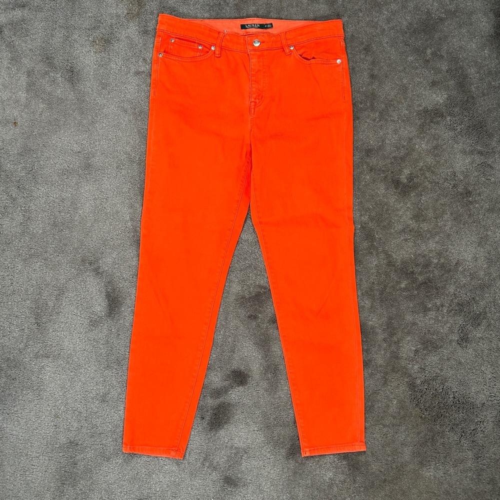 Lauren Ralph Lauren Women 12 Premier Skinny Ankle Jeans  Orange Stretch Denim